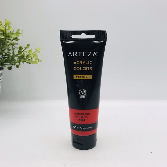 Arteza Acrylic Colors Premium Paint Scarlet Red A202 120 ml Tube - Picture 1 of 4